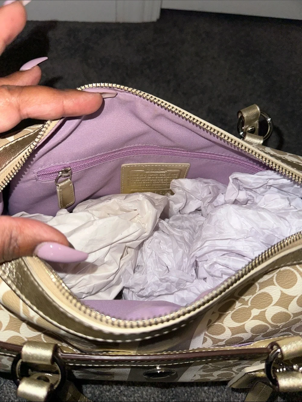 Coach Beige Signature Satchel with Gold Trim